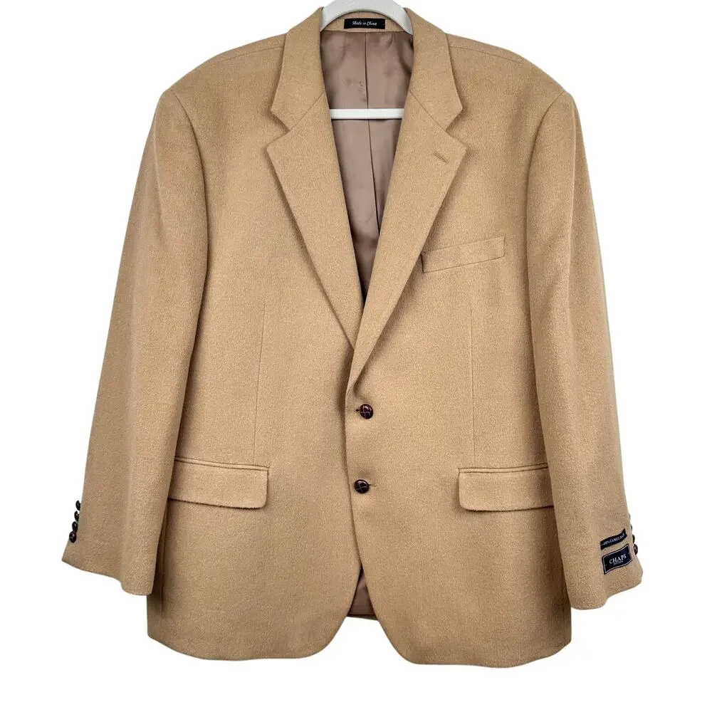 NEW CHAPS Men's Blazer Jacket 100% Camel Hair 2 Button Tan 46R Quiet Luxury